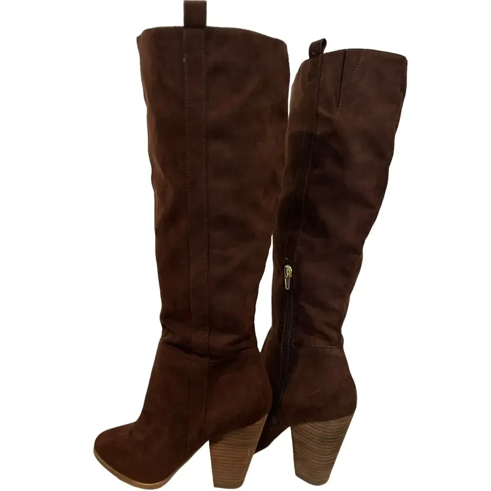 Charles by Charles David Skyler Brown Vegan Suede Stacked Heel Tall Knee Boots 9